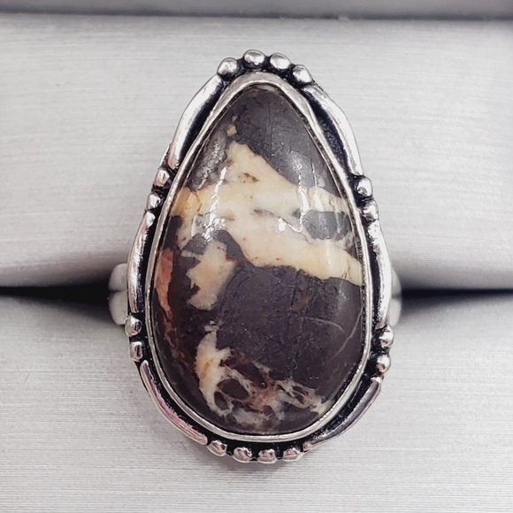 Jewelry - Genuine Pear Bezel Set White Buffalo Turquoise 925 Sterling Silver Vintage Ring